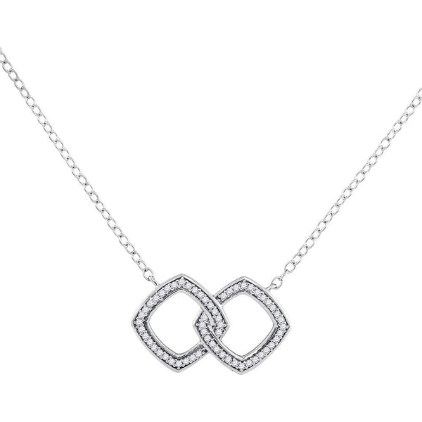 10K White Gold Womens Round Diamond Linked Square Pendant Necklace 1/8 Cttw