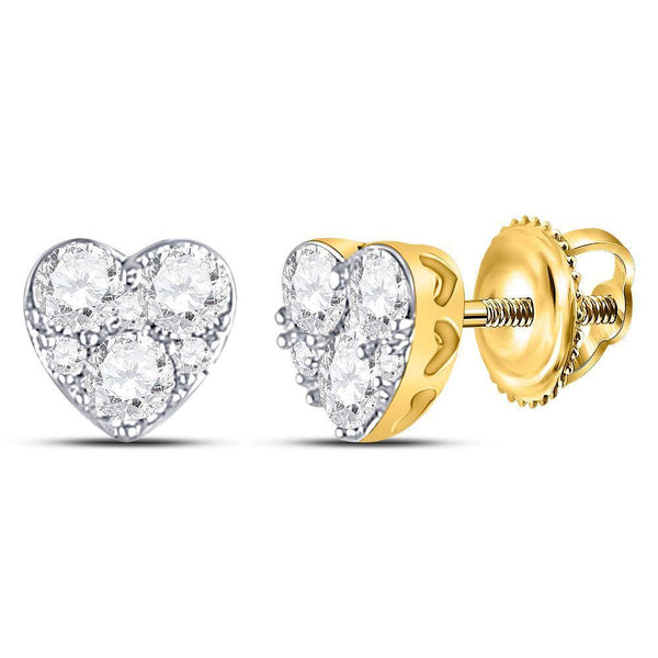 10K Yellow Gold Round Diamond Heart Cluster Stud Earrings 1/2 Cttw - Gold Americas
