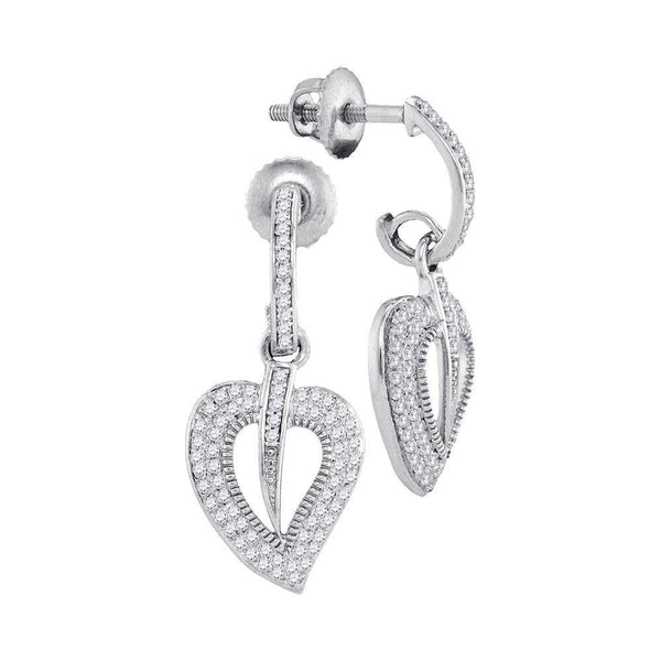 10K White Gold Round Diamond Milgrain Heart Dangle Screwback Earrings 3/8 Cttw - Gold Americas