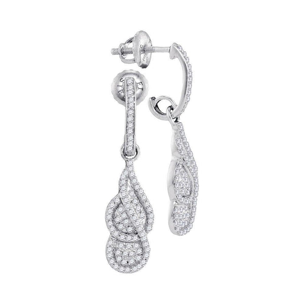 10K White Gold Round Diamond Dangle Cluster Screwback Earrings 3/8 Cttw - Gold Americas