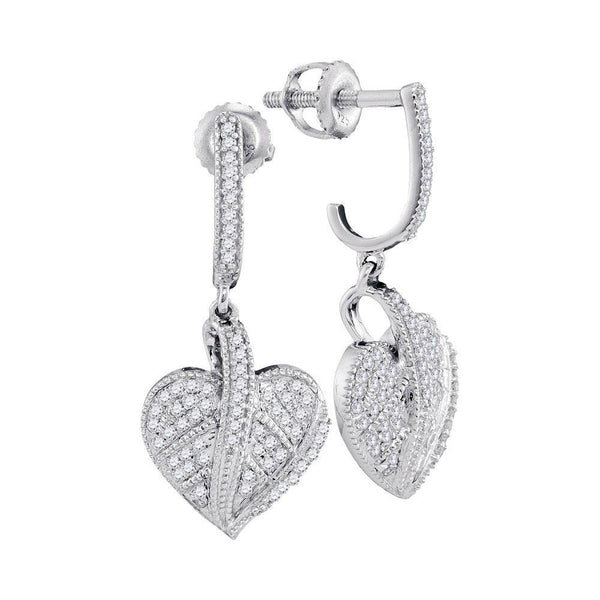 10K White Gold Round Diamond Milgrain Heart Dangle Screwback Earrings 1/3 Cttw - Gold Americas