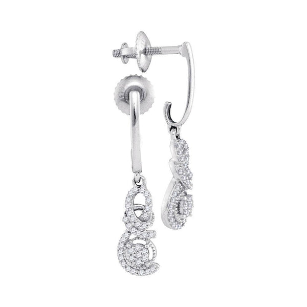 10K White Gold Round Diamond Cluster Dangle Screwback Earrings 1/5 Cttw - Gold Americas