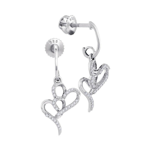 10K White Gold Round Diamond Double Heart Dangle Earrings 1/6 Cttw - Gold Americas