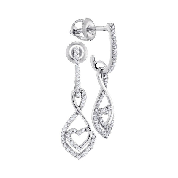 10K White Gold Round Diamond Heart Dangle Screwback Earrings 1/4 Cttw - Gold Americas