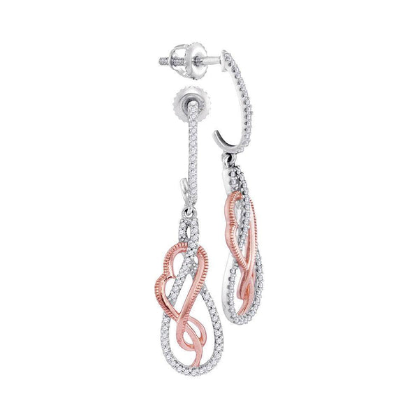 10K White Gold Round Diamond Rose-tone Heart Teardrop Dangle Earrings 1/3 Cttw - Gold Americas