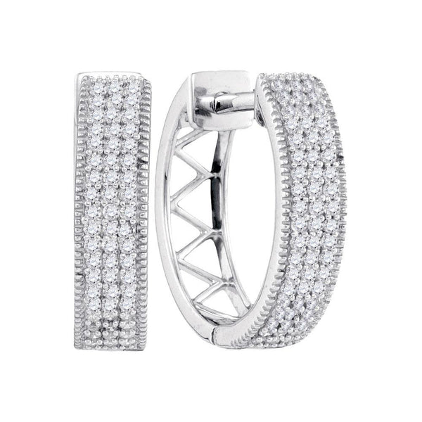 10K White Gold Round Diamond Triple Row Pave Hoop Earrings 1/3 Cttw - Gold Americas