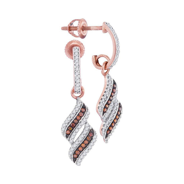 10K Rose Gold Round Red Color Enhanced Diamond Cascade Ribbon Dangle Earrings 1/3 Cttw - Gold Americas