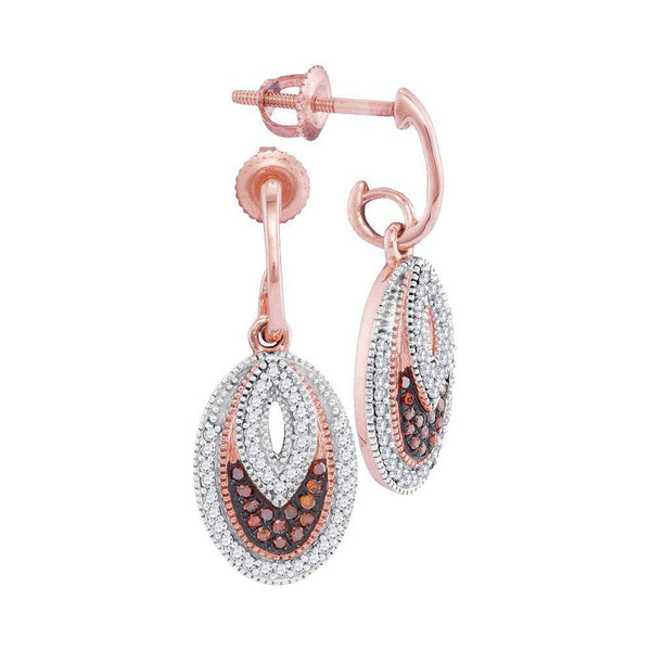 10K Rose Gold Round Red Color Enhanced Diamond Oval Dangle Screwback Earrings 1/3 Cttw - Gold Americas