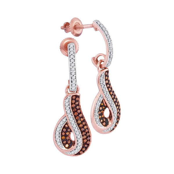 10K Rose Gold Round Red Color Enhanced Diamond Dangle Earrings 3/8 Cttw - Gold Americas