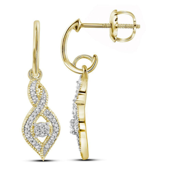10K Yellow Gold Round Diamond Dangle Oval Earrings 1/6 Cttw - Gold Americas