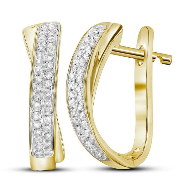 10K Yellow Gold Round Pave-set Diamond Hoop Earrings 1/6 Cttw - Gold Americas