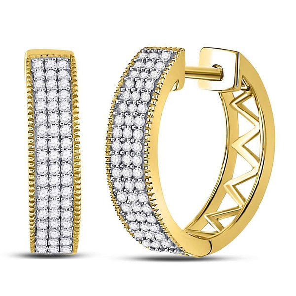 10K Yellow Gold Round Diamond Triple Row Pave Hoop Earrings 1/3 Cttw - Gold Americas