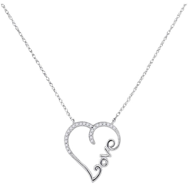 10K White Gold Womens Round Diamond Heart Pendant Necklace 1/12 Cttw