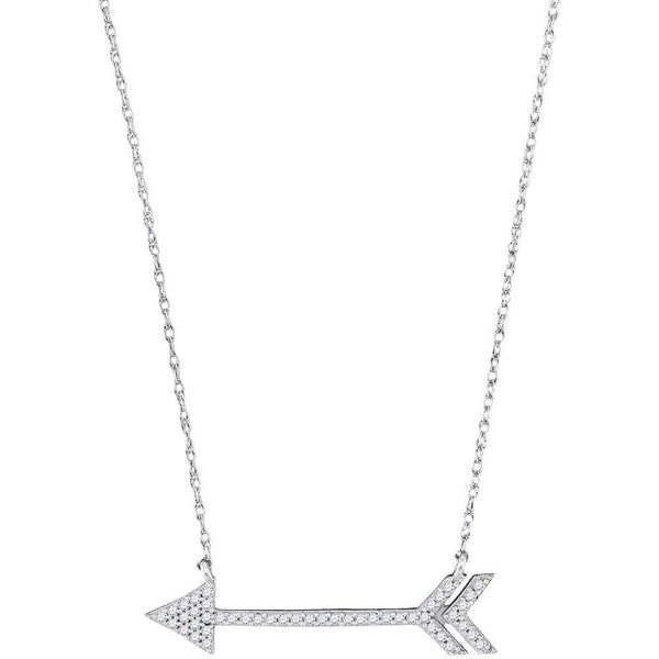 10K White Gold Womens Round Diamond Arrow Necklace 1/8 Cttw