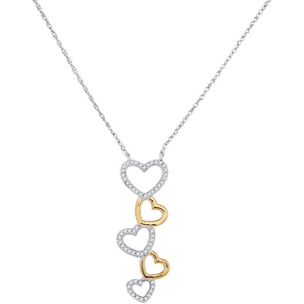 10K Two-tone White Gold Womens Round Diamond Cascading Heart Pendant Necklace 1/6 Cttw - Gold Americas