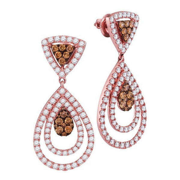 14K Rose Gold Round Brown Color Enhanced Diamond Teardrop Dangle Earrings 2-1/2 Cttw - Gold Americas