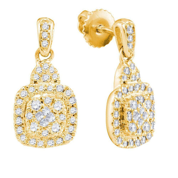 14K Yellow Gold Princess Round Diamond Soleil Square Dangle Earrings 1/2 Cttw - Gold Americas