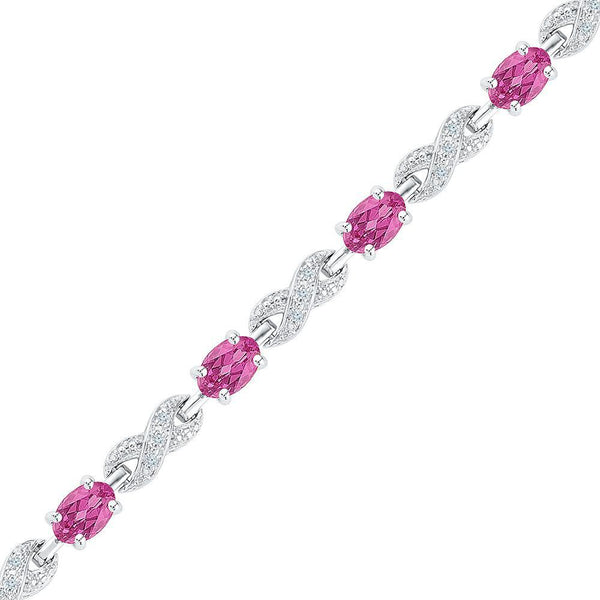 Sterling Silver Womens Oval Lab-Created Pink Sapphire Fashion Bracelet 5-1/3 Cttw