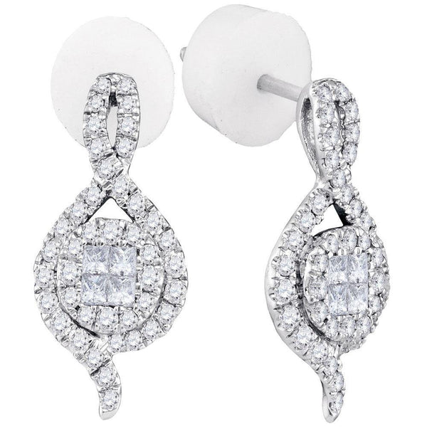 14K White Gold Princess Round Diamond Soleil Spade Cluster Earrings 1/2 Cttw - Gold Americas