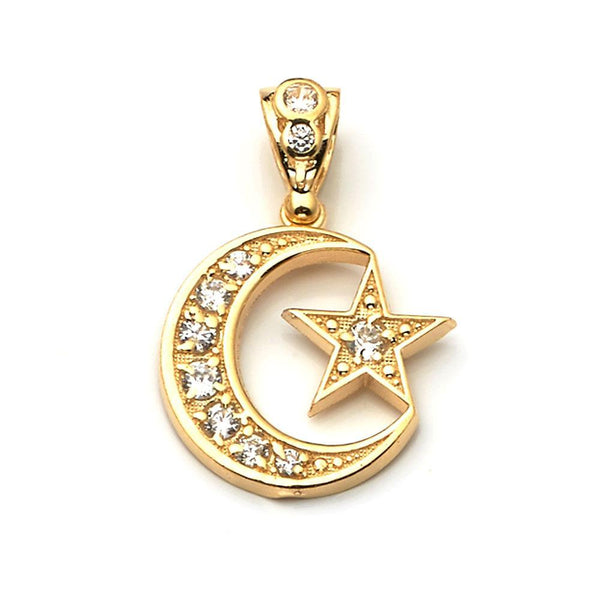 10K Yellow Gold Moon and Star Fashion Pendant 4.80 Grams - Jawa Jewelers