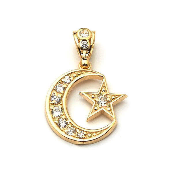 10K Yellow Gold Moon and Star Fashion Pendant 2.70 Grams - Jawa Jewelers