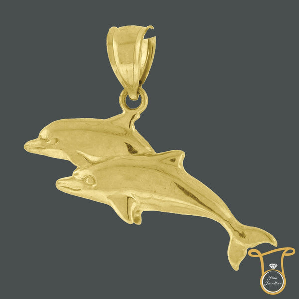 10kt Yellow Gold Double Dolphin Animal Fashion Charm Pendant, Pendants, Silverine, Jawa Jewelers