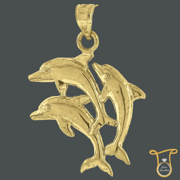 10kt Yellow Gold Three Dolphin Fashion Charm Pendant, Pendants, Silverine, Jawa Jewelers