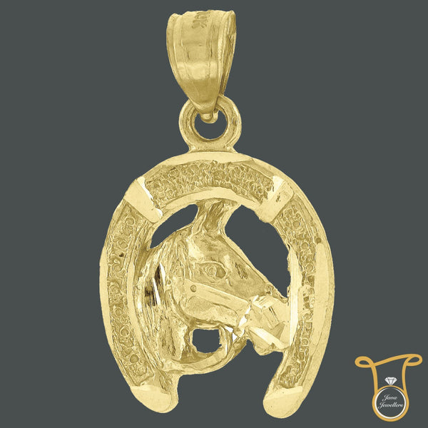 10kt Yellow Gold Horse in Horseshoe Animal Fashion Charm Pendant, Pendants, Silverine, Jawa Jewelers