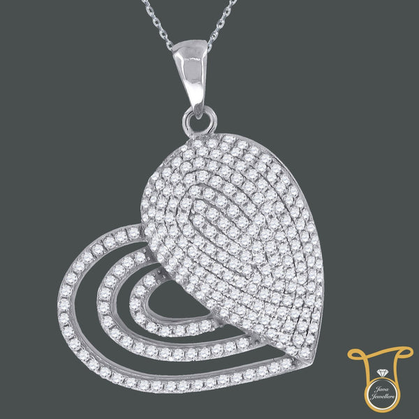 Round Cubic Zirconia CZ Sterling Silver Heart Pendant