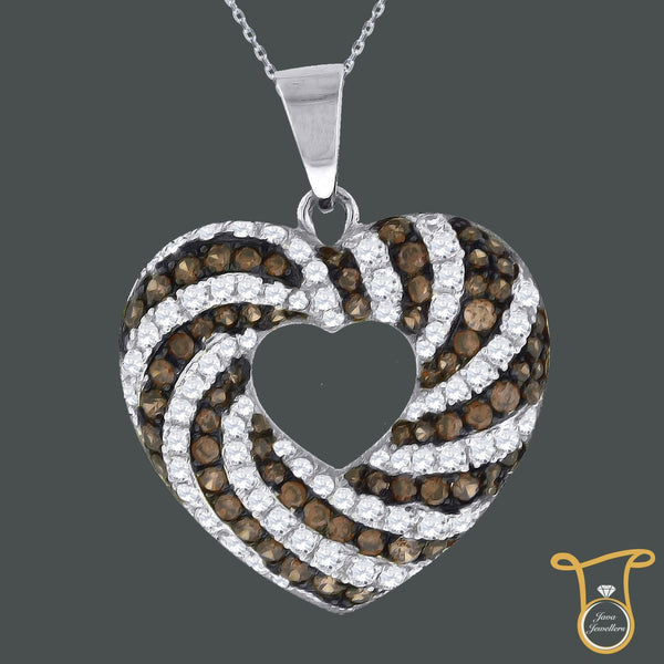 Round Sterling Silver Cubic Zirconia CZ Heart Fashion Pendant, Pendants, Silverine, Jawa Jewelers