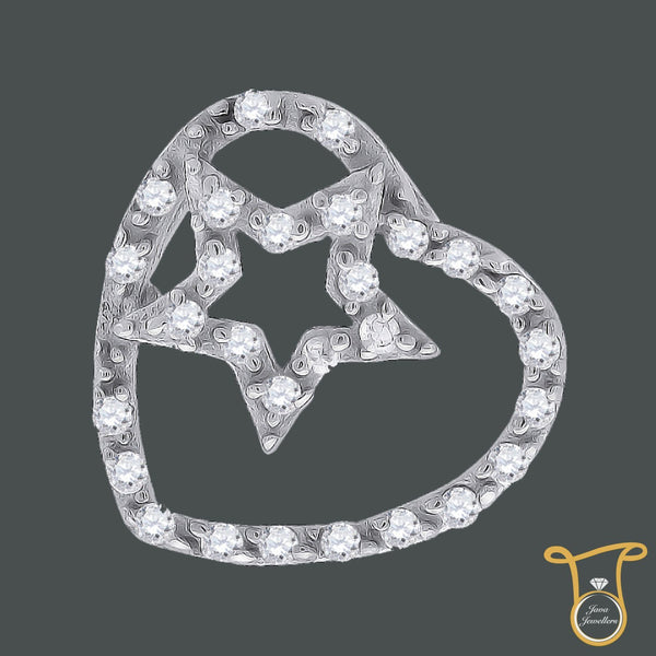 Sterling Silver Round Cubic Zirconia CZ Heart in Star Fashion Pendant, Pendants, Silverine, Jawa Jewelers