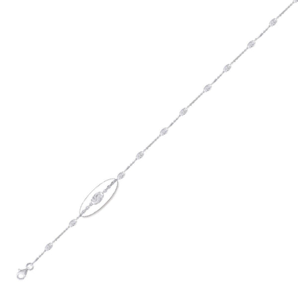 925 Sterling Silver 3mm Rhodium Plated Station Bracelet  9" Unisex - Gold Americas