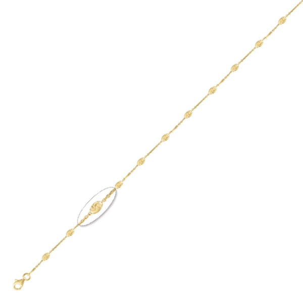 925 Sterling Silver 3mm Yellow Gold Plated Station Bracelet 9" Unisex - Gold Americas