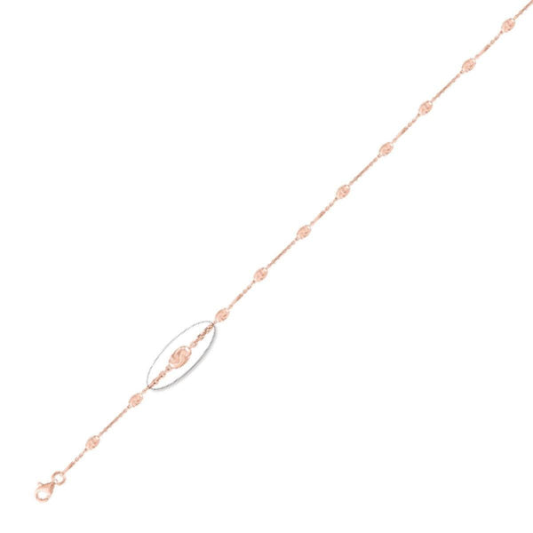 925 Sterling Silver 3mm Rose Plated Station Bracelet  9" Unisex - Gold Americas