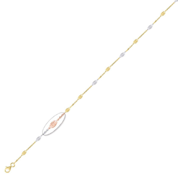925 Sterling Silver 3mm Rhodium Gold Rose Plated Station Bracelet  9" Unisex - Gold Americas